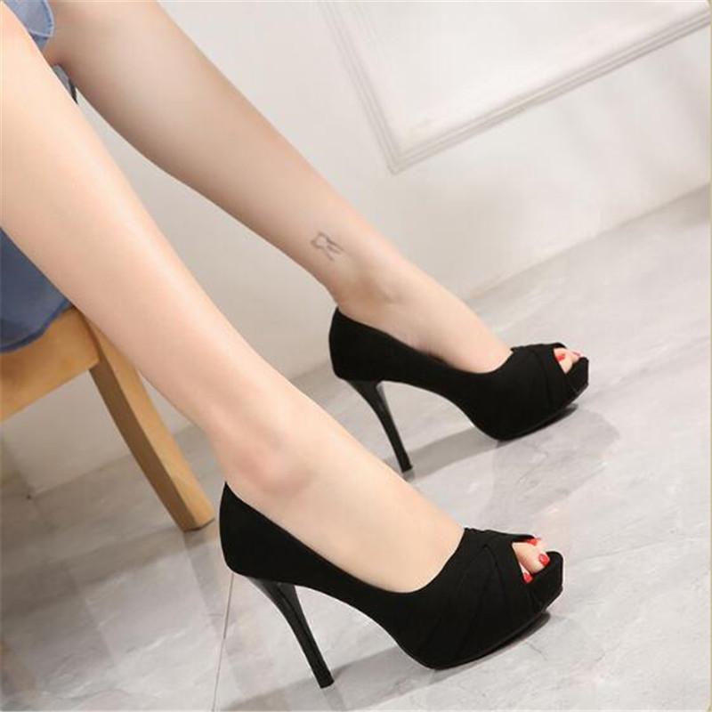 Fashion 2025 New Fashion Platform Women Pumps Concise Solid Flock High Heels 10cm Shoes Women's Peep Toe Shallow Sexy Party Shoes