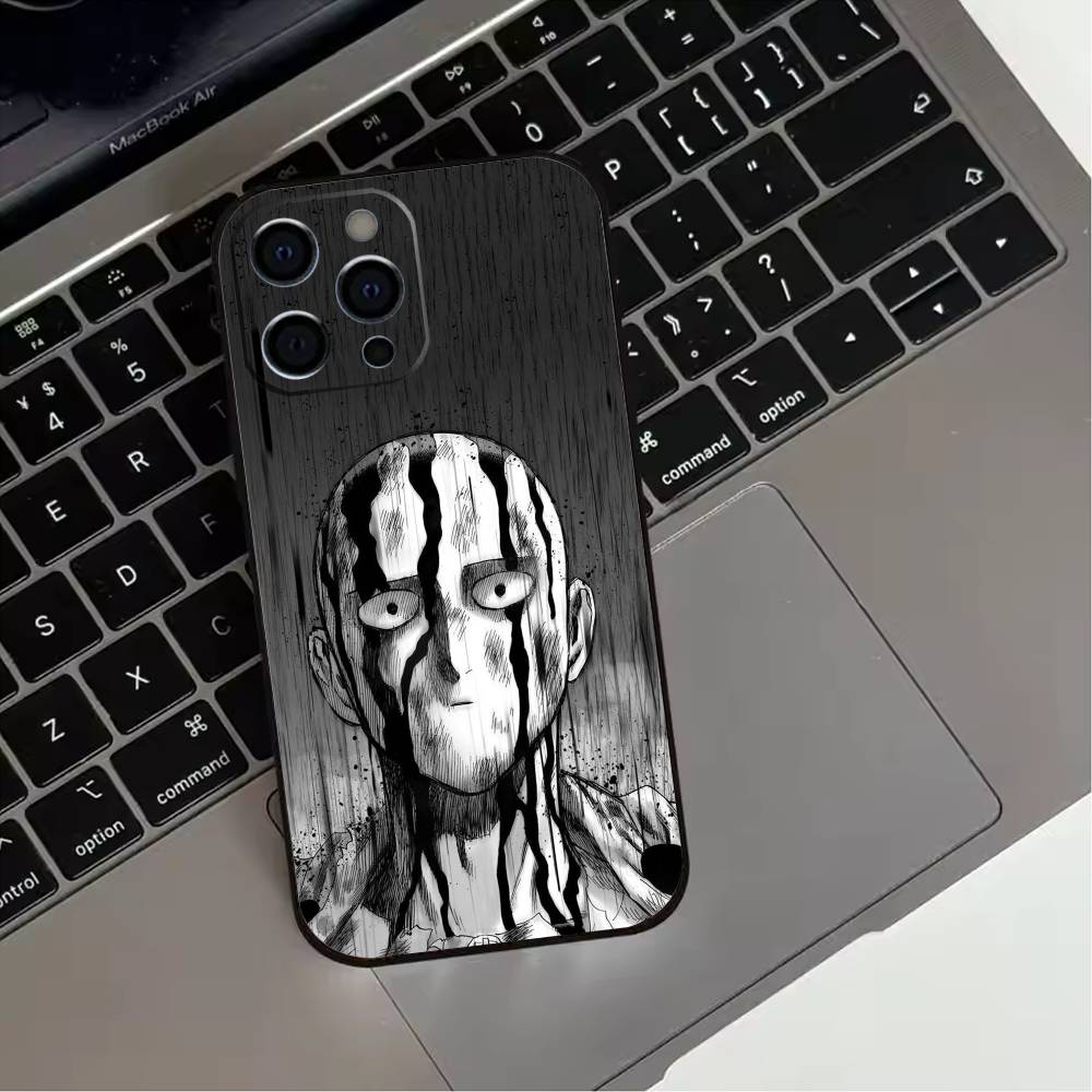 O-One P-Punch Anime Man  Phone Case For iPhone 17,16,15,14,13,12,11 Plus,Pro Max,XS,Soft Silicone Black Cover