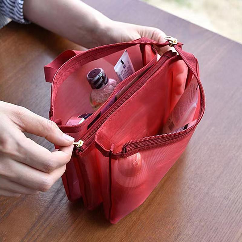 

Sand net handbag, toilet bag, women s cosmetics, sorting and storage, travel passport, compartment, small bag, portable.