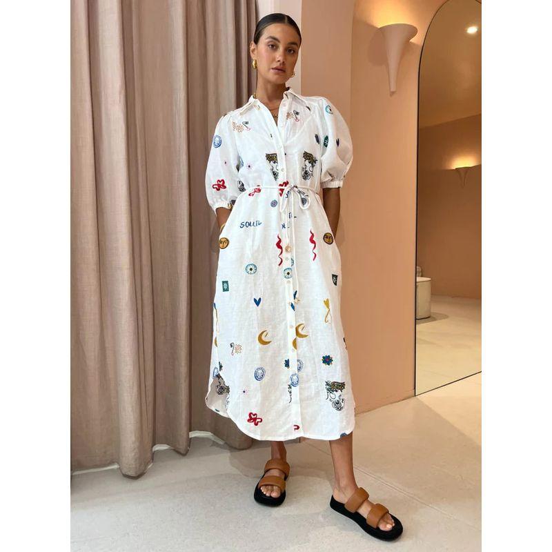 

Europe and America Cross Border 2023 Independent Station Personalized Graffiti Lantern Sleeve Cardigan Casual Fashion Printing Shirt for Women White S