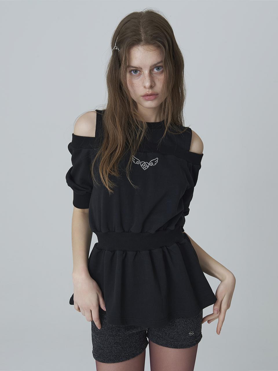Adore Bell Off-Shoulder Angel Cubic T-Shirt - Black Free