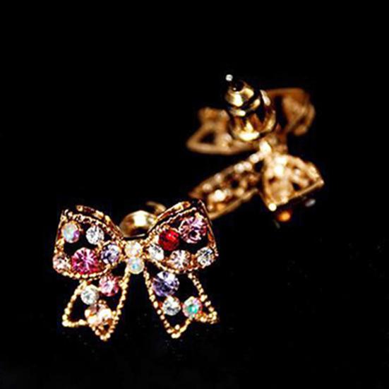 1 Par Dame Farverige Rhinestone Sløjfe Sløjfe Øreringe Ørestikker Smykker Charme