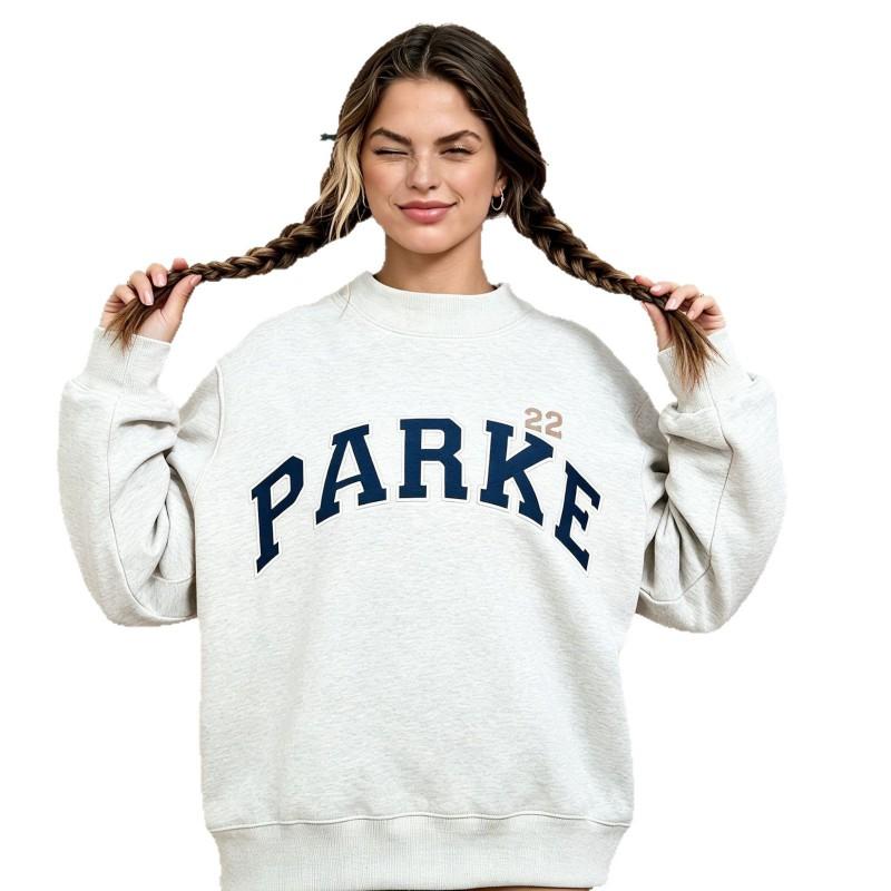 Womens Loose Fit Crewneck Sweatshirt Cotton Embroidered Casual Top Students