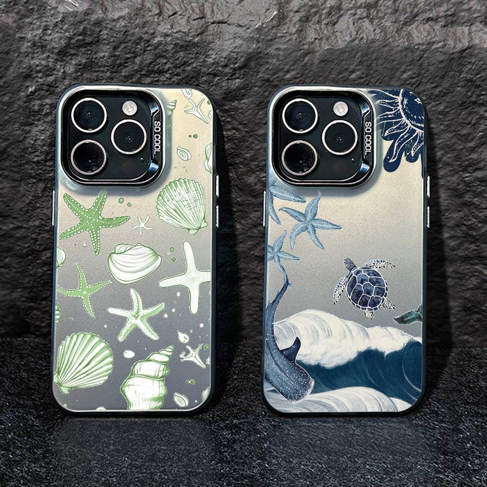 Colorful Marine Organism Phone Case For IPhone 16 17 15 14 12 13 Pro Max white Color Shockproof Cover