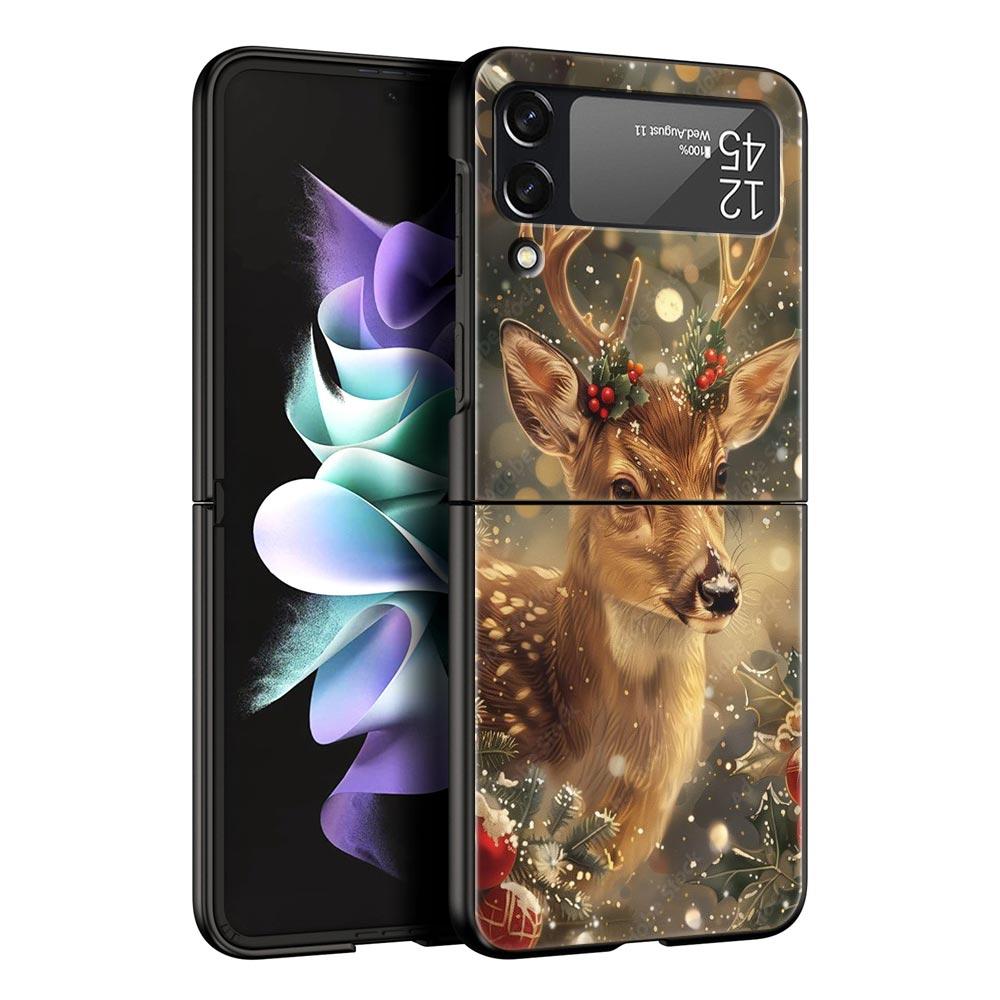 Cartoon Animal Deer Hard PC Phone Case For Samsung Galaxy Z Flip 7 6 5 4 Black Cover For Galaxy Z Flip 3 Foldable Shell Fundas