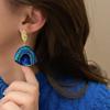 Elegant Blue-Green Gradient Irregular Fan-Shaped Silver Needle Earrings for Women