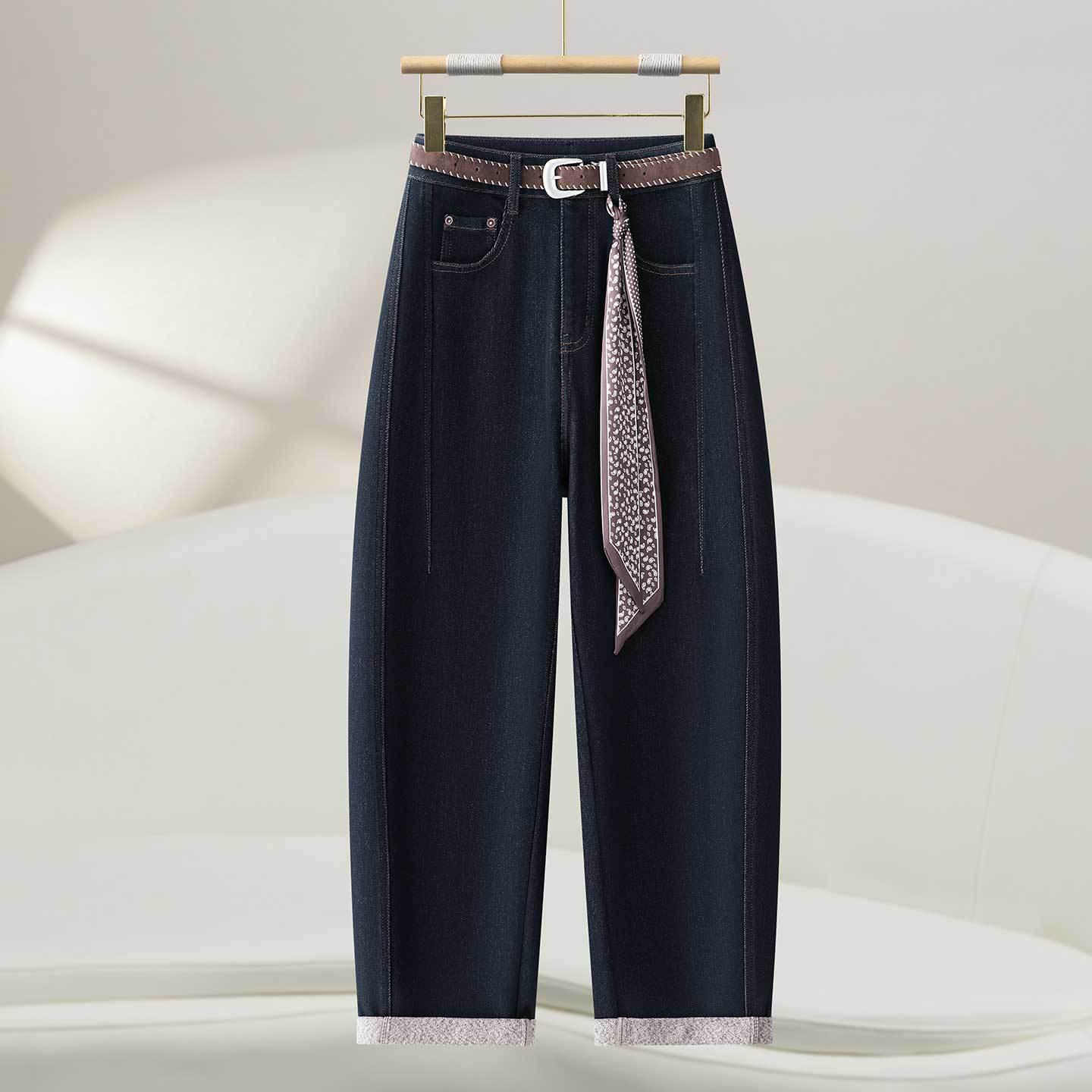 

Dark Blue High-Waisted Curved Leg Slim Jeans for Women - Fall/Winter Collection 3XL (size 31)