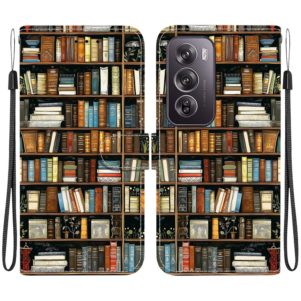 Ručně vyráběné PU kožené flipové pouzdro pro Oppo Reno12/Reno12 Pro Protiskluzový nárazuvzdorný kryt s poutkem na zápěstí a designy srdce/růže/kočky