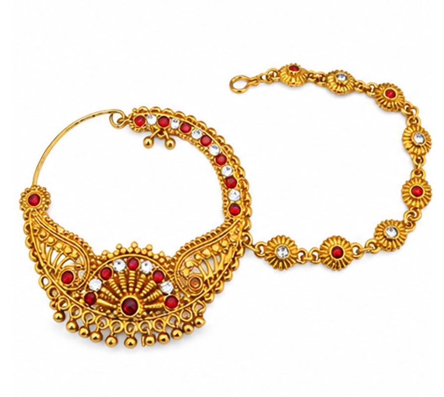 TreegoArt Beautiful Artificial Gold Plated Pahadi Nath for Women, Girls and Bridal Wear - Pack of 1 золотистый