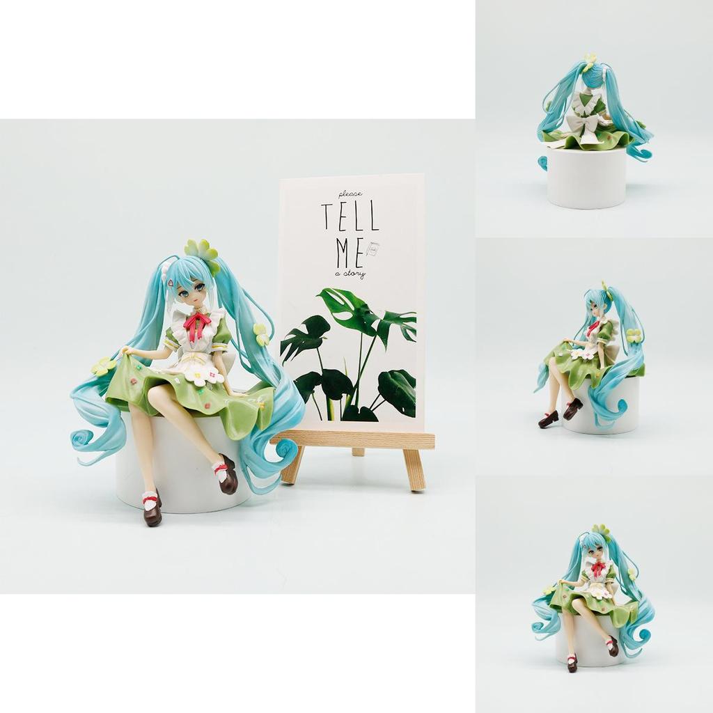 Hatsune Miku Pvc Model Ornament With Four Leaf Clover Style For Home Office Desk Ornament