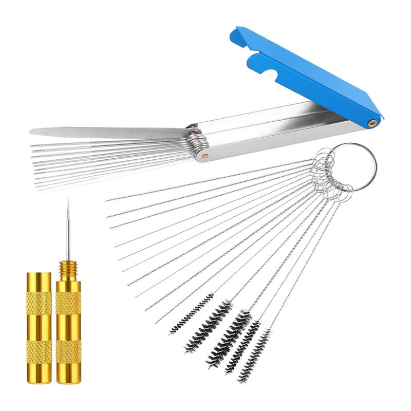 Carburetor Cleaning Kit Carburetor Carbon Dirt Remove Cleaner with 13Cleaning Wire 5Nylon Brushe 10Cleaning Needle 1Sharp Pick