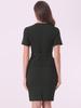 Allegra K Women's Vintage Office Dress, Belted, V-Neck, Faux Two-Piece, Slim Fit, Casual, Short Sleeve, Black, Size XS