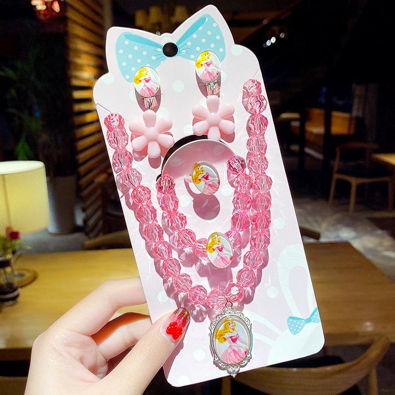 Children's Princess Jewelry Set: Cartoon Pony & Frozen Elsa Necklace, Bracelet, and Ring for Little Girls