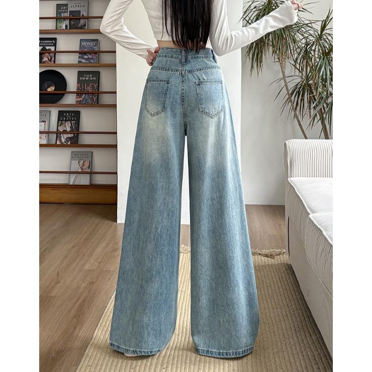 Women Korean Style Wide Leg Pants with All Star Rhinestones Fashionable and Versatile Floor Length Trousers