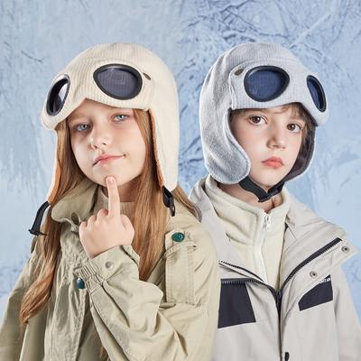Kinder Wintermütze mit Brille Fleecefutter Kinder Mütze mit Ohrenklappen Skifahren Outdoor Warm Kindermütze für Mädchen Jungen