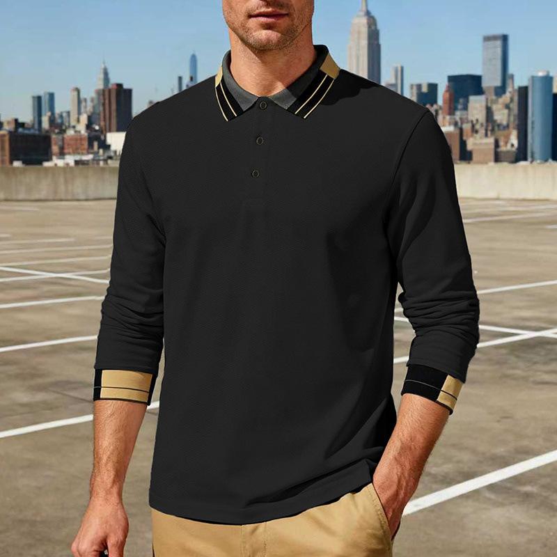 Mens Long Sleeve Contrast Collar Polo Shirt