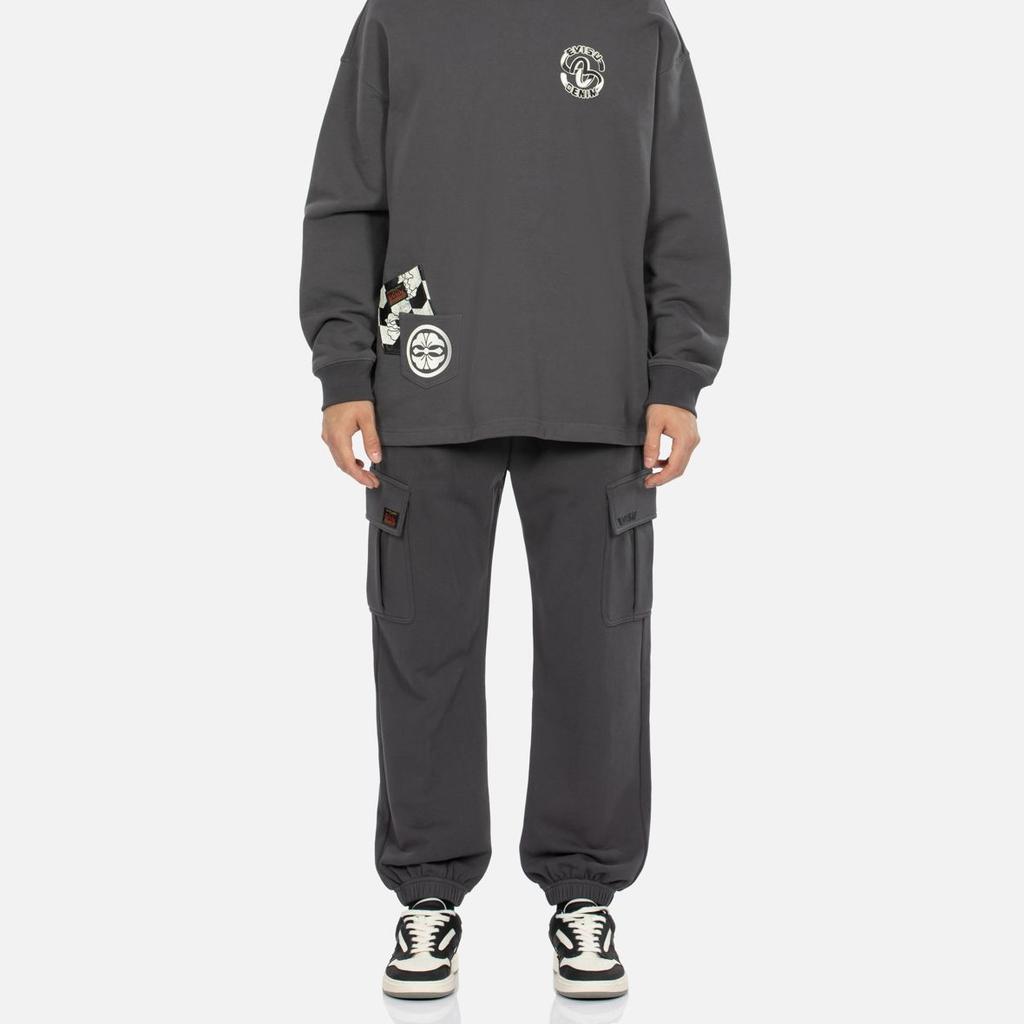 Evisu AW23 Trademark Print Straight Leg Cargo Pants Men pants Dark-Gray 2EAHTM3SP1113STCT