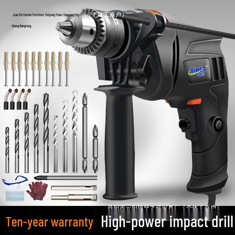 Electric Drill Set for Home & Woodworking - Includes Hand Drill, Drill Bits, and Toolbox