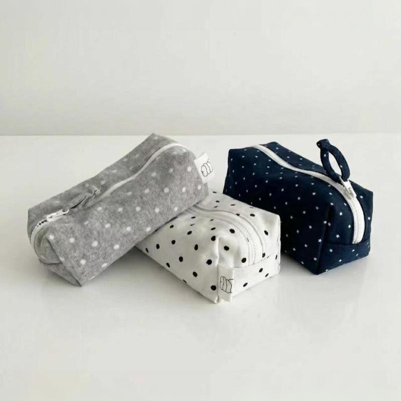 Tragbare Stoff-Federtasche für Schüler Gepunktete Federtasche Große Kapazität Mode-Schreibwaren-Organizer Kosmetiktasche