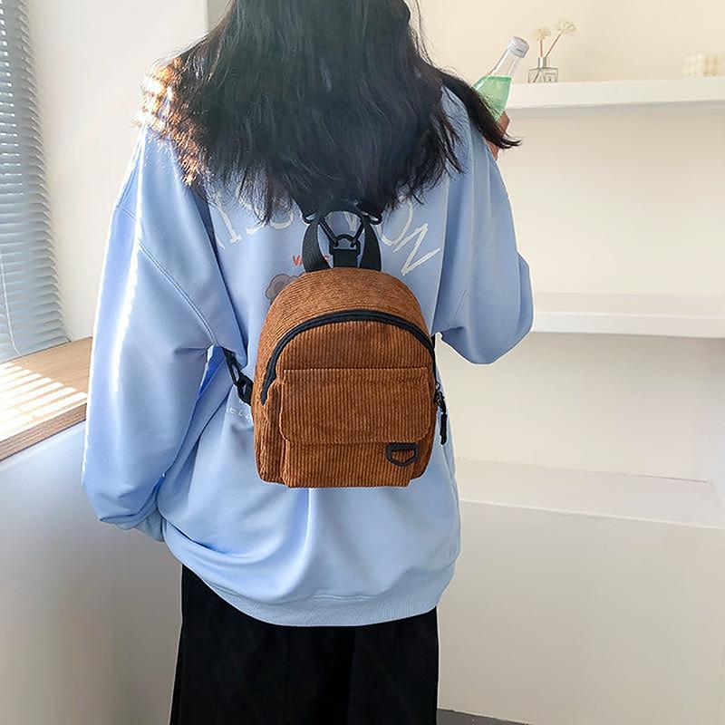 Mini-Rucksack aus Cord in Volltonfarbe, minimalistischer kleiner Rucksack für Mädchen und Kinder, Reisetasche, lässige Studententasche