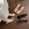 New Style Design Narrow Band Square Toe Slide Women Slippers Summer Thin Low Heel Party Dress Female Shoes Zapatos Mujer