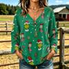 Women's Casual V-Neck Long Sleeve T-Shirt with Festive Christmas Graphic Print