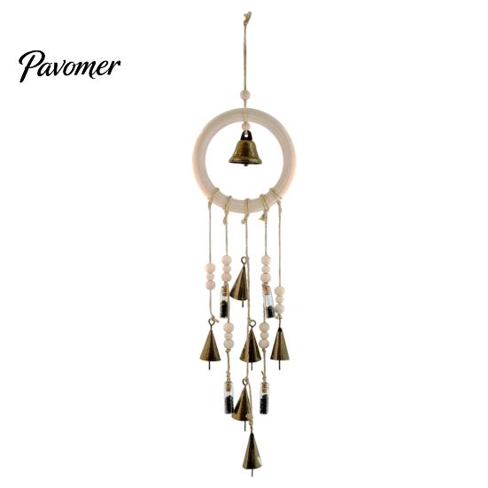 Natural Log Beads Hanging Ornament Vintage Metal Wind Chimes with Bells And Wishing Bottle, Rustic Witch Small for Windows Wood Ring, Bohemian