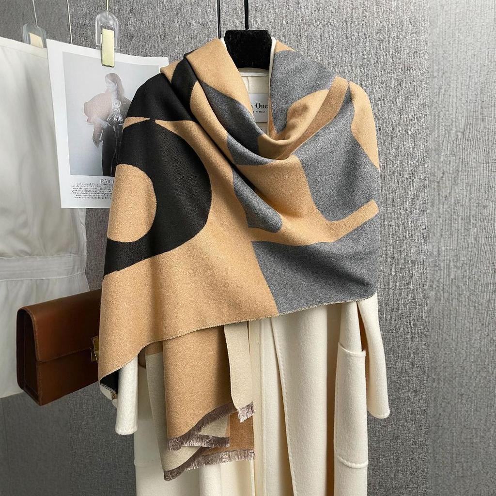 Fashionable Thick Faux Cashmere Plaid Scarf For Winter Warmth