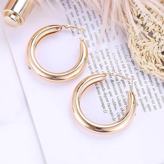 50 Mm Big Gold Color Hoops Earrings Minimalist Thick Tube Round Circle Earrings Zinc Women Alloy Metal Chic Trendy Style Hiphop RockMinimalist Jewelry