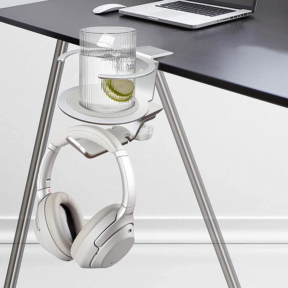 SKYROSEXSDCT Drink Holder, Desk Cup Holder, Desk Headphone Stand, Made of Alloy, 360 Degree Rotation, Gaming Headset Storage, Can be Used in