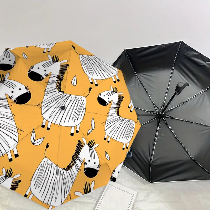 1PC Zebra Orange Umbrella-8-Rib Reinforced Portable Folding Travel Suitable for All Seasons Outdoor Daily Use-G346