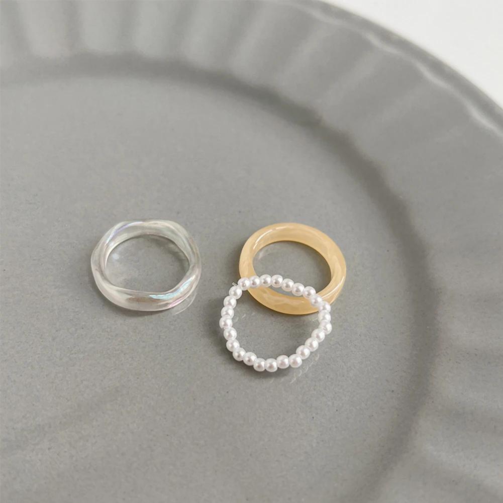 3Pcs/set Korean Colorful Resin Rings For Women Girls Vintage Simple Acrylic Rings Set Fashion Jewelry Accessories Party Gifts