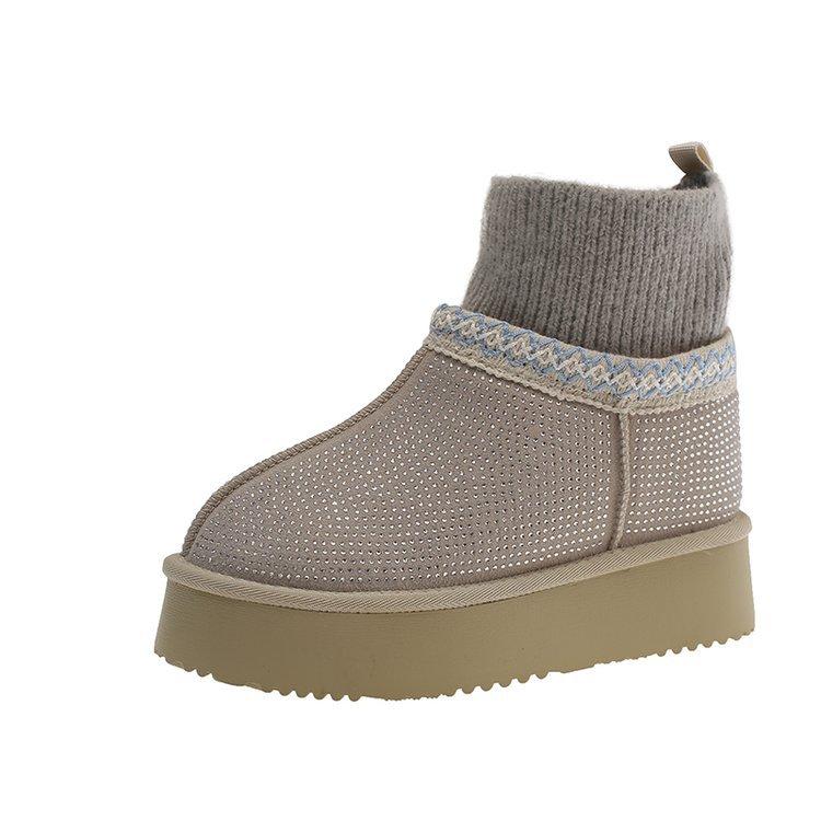 Ethnic style thick-soled fur integrated snow boots women's 2025 new winter velvet thickened warm cotton shoes short boots