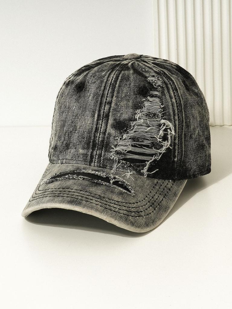New Men's and Women's Couples Personalized Ripped Baseball Cap Washed Denim Curved Brim Duck Tongue Sun Hat Outdoor Travel
