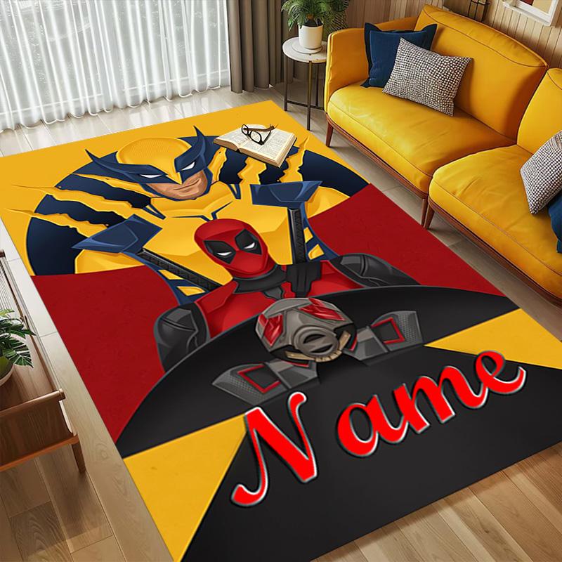 Personalized Name Wolverine Deadpool Living Room Non-Slip Area Rug Soft Carpet for Bedroom Kids Playroom Sofa Office Home Decor Doormat