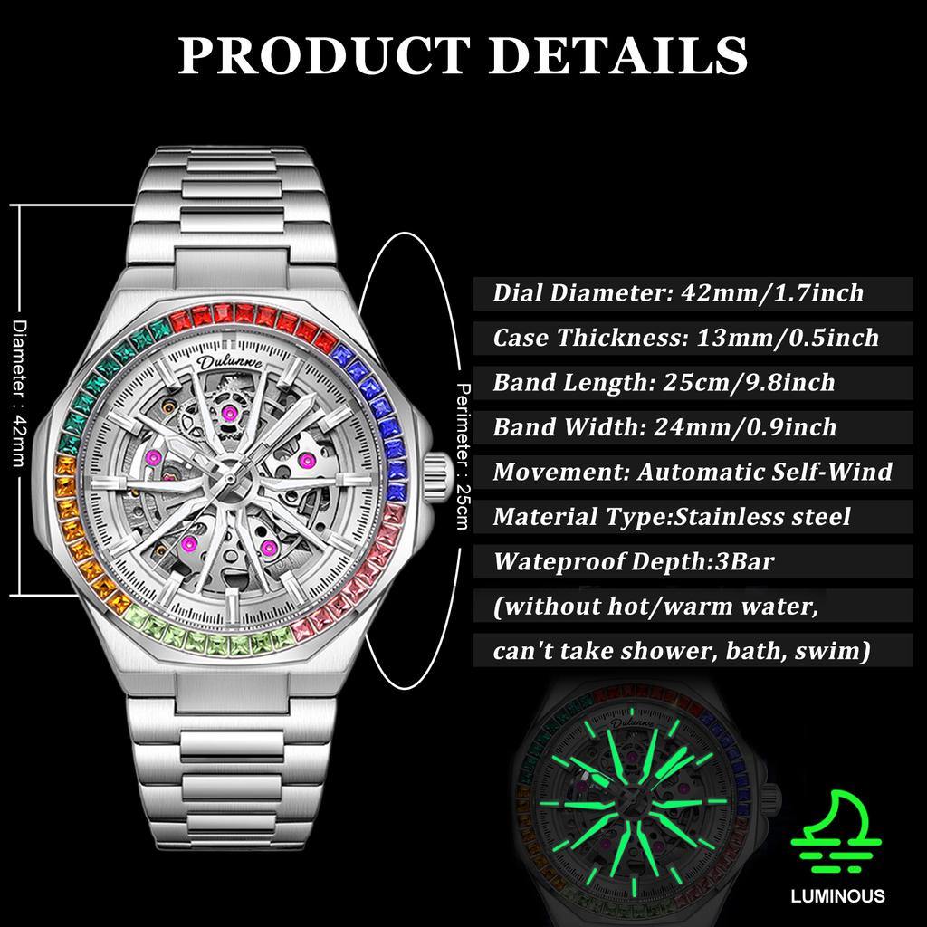 Mens Fully Automatic Mechanical Watches Fashion Personality Luxury Rainbow Circle Men's Watch Casual Hollow Skeleton Wristwatch Festive Gift