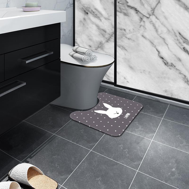 Nordic Toilet Toilet Floor Surface Mat U-shaped Mat Bathroom Room Foot Mat Restroom Moisture-wicking Slip-resistant Mat Can Be Machine Washable