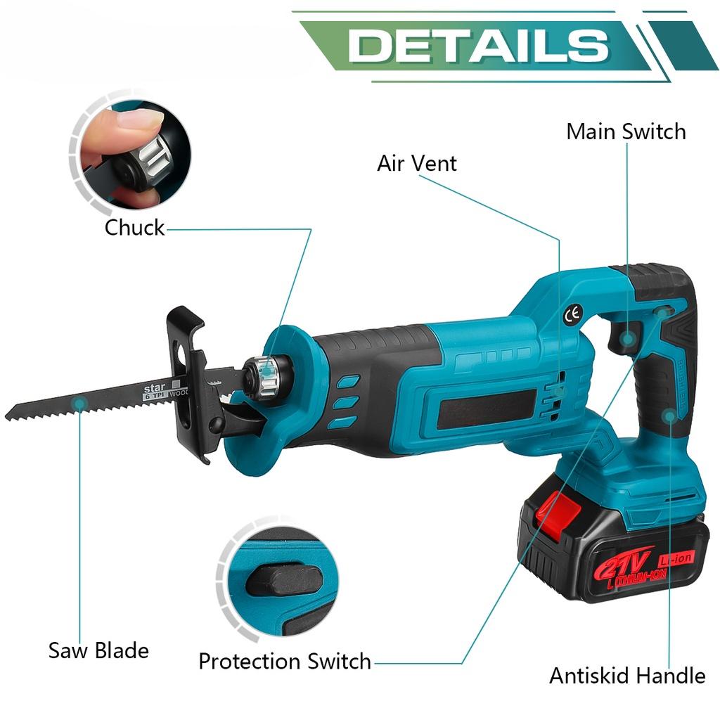 21V Saber Saw with 4PCS Blades Li-ion Battery Metal Pipe Wood Cutting Tool New Cordless Brushless Reciprocating Saw