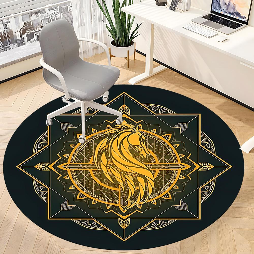 1PC Horse Mandala Office Round Area Rug, Mat Suitable For Office, Under Office Chairs Bedroom Living Room Home Decor, Room Deco