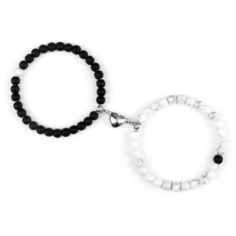 2Pcs/Set Couple Magnet Heart Shape Pendant Bracelets 6MM Malachite Tiger Eye Bangles Love Relationship Pulsera Jewelry Gift New
