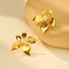 Light Luxury 18K Gold Plated Flower Earrings Stainless Steel Imitation Pearl Earrings for Women Fashion Personality Jewelry