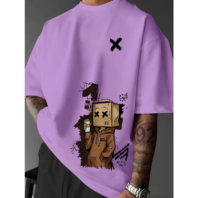 European and American Summer Men's Fashion Cartoon Graffiti Printed Comfortable Breathable Round Neck T-shirt Outdoor Street Top