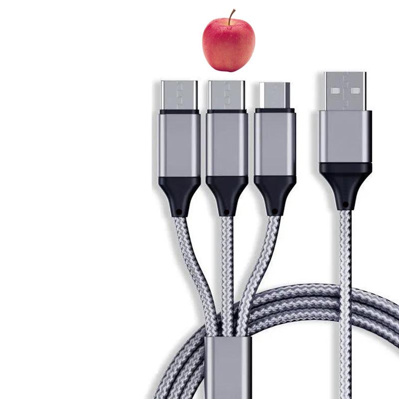 Spot Nylon Braided 3-in-1 Fast Charging Cable - 2A Mobile Flash Charge Gift Cable