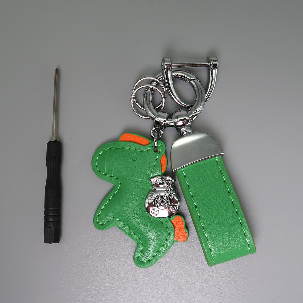Instant Wealth Leather Keychain with Cartoon Pony Pendant for Couples – Trendy Bag and Car Accessory