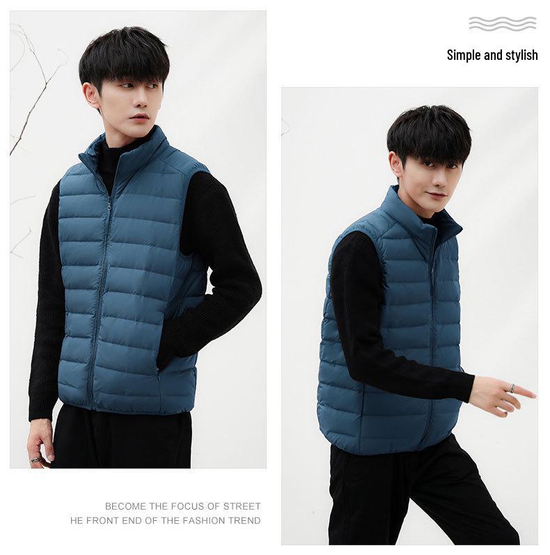2024 Men's Lightweight Down Vest - Casual Sleeveless, Short Stand Collar, Plus Size Autumn/Winter Outerwear