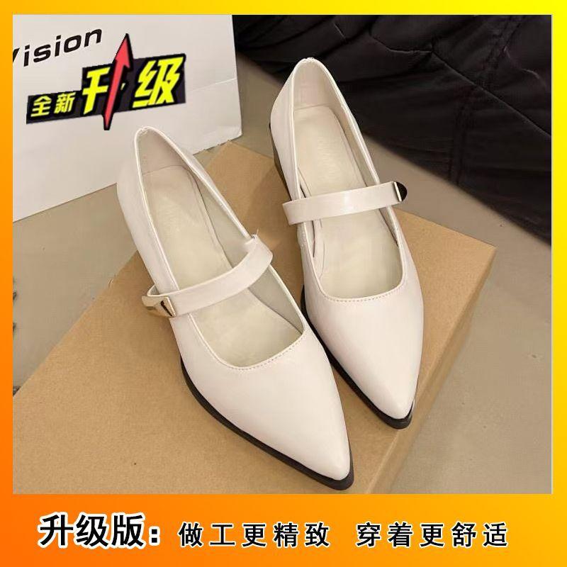 Temperament Mary Jane Single Shoes Women's Heightening Soft Leather Retro Shallow Mouth Pointed Head One-word Buckle Not Tired Feet High Heels