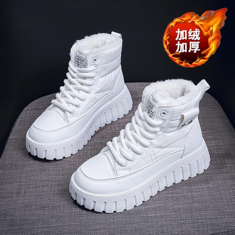 Damen Fleecegefütterte Schneestiefel Heißer Verkauf Marke Schnürung Plateau High Top Stiefeletten Rutschfeste Gummisohle Damen Freizeitschuhe Mujer
