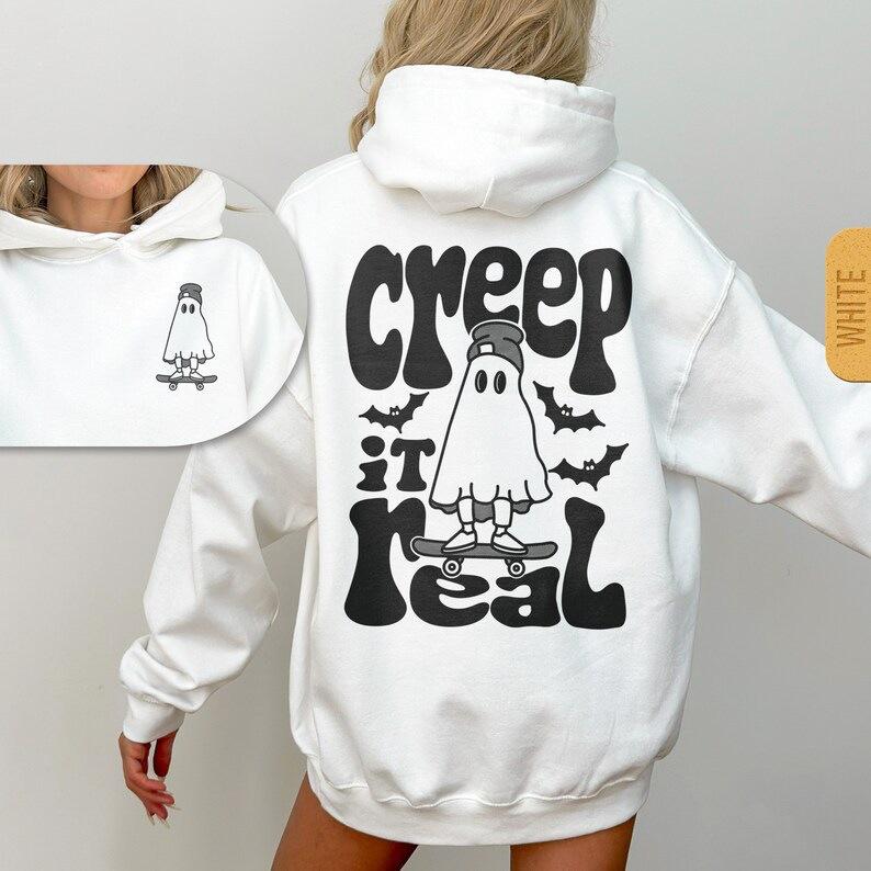 Trendy Women's Ghost Print Hoodie - Autumn/Winter Long Sleeve