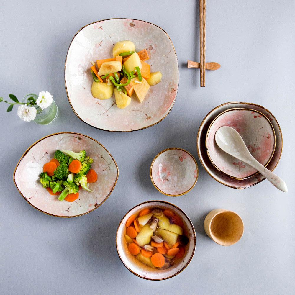 Ceramic Dinner Plates Japanese Kitchen Household Dessert Plate Candy Dish Salad Bowl Fruit Bowl Microwave Kitchen Tableware