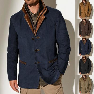 Men's Solid Color Splicing Button Pocket Work Jacket Men's Casual Long Coat